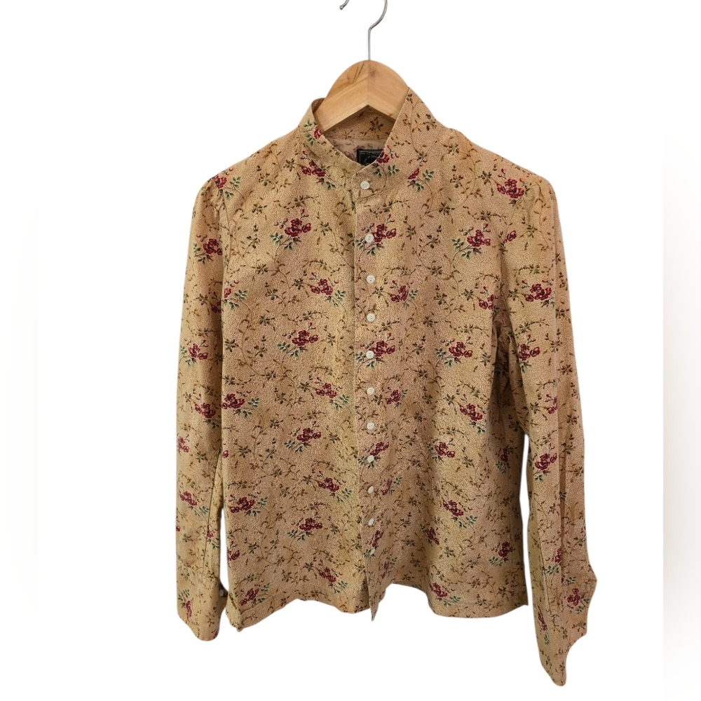 Vintage Ralph Lauren RLX Hongkong Women's  Floral Long Sleeve Top Tan Size 14